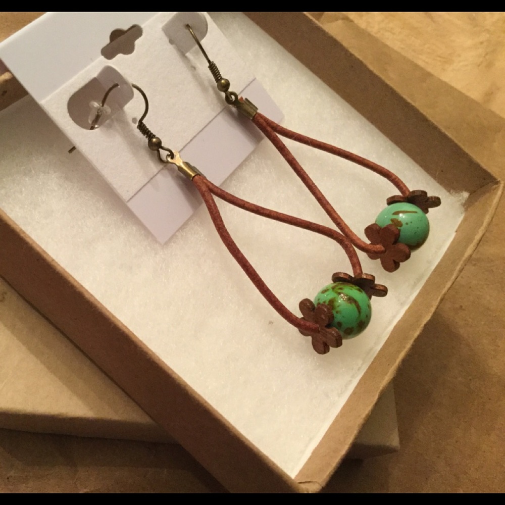 Leather Earrings with Brass Hardware - Picture 5 of 5